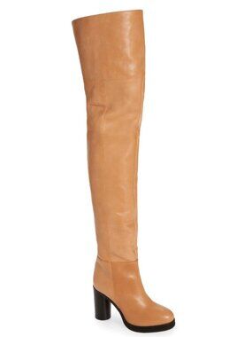 Isabel Marant Lurna Womens Leather Over the Knee Heel Boots Natural IT 37 / US 7